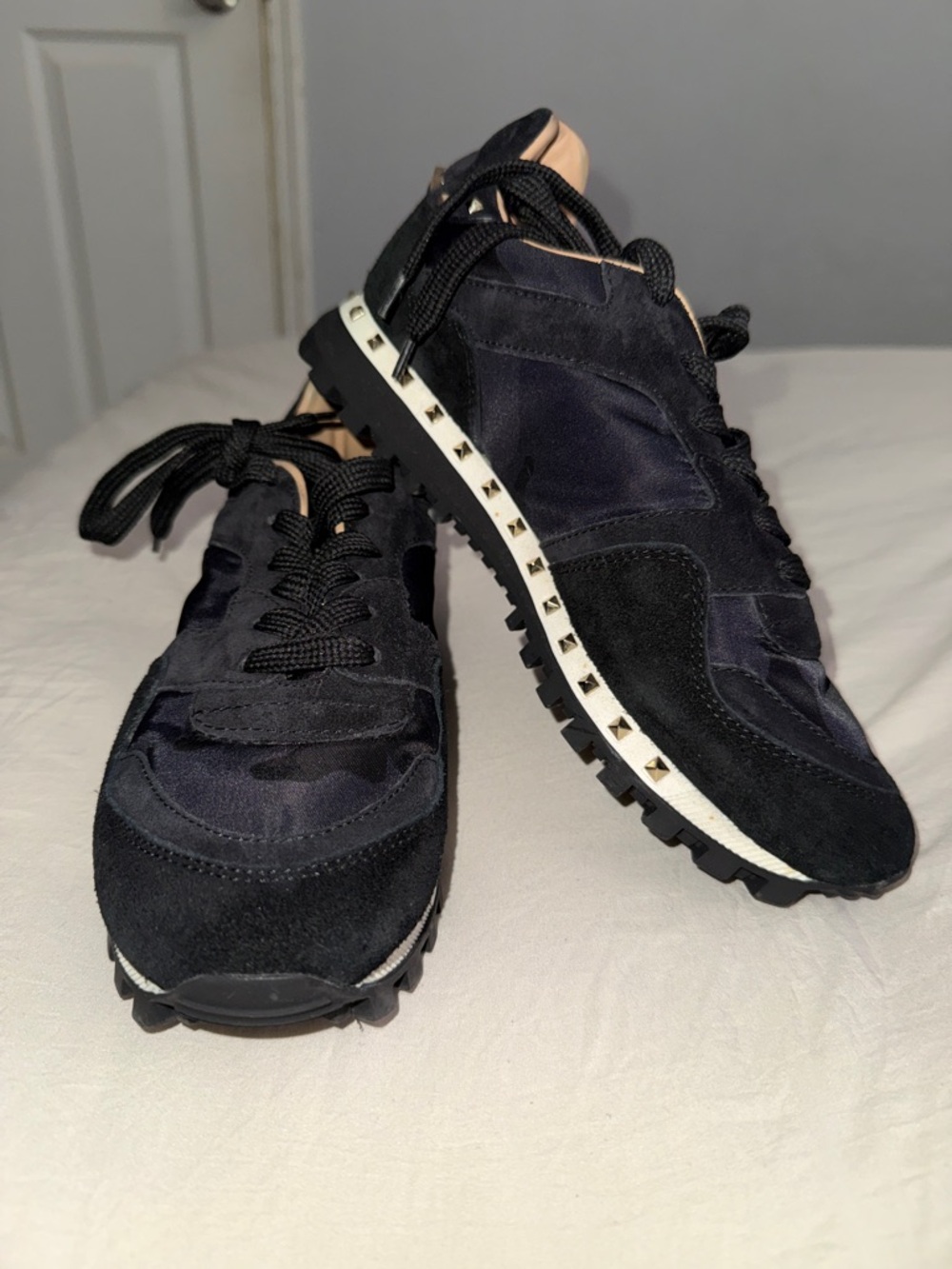 Women’s Black Stud-Trim Suede & Nylon Runner